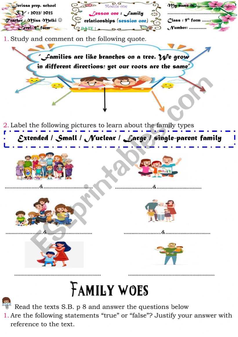 Family relationships 9th form (session one)