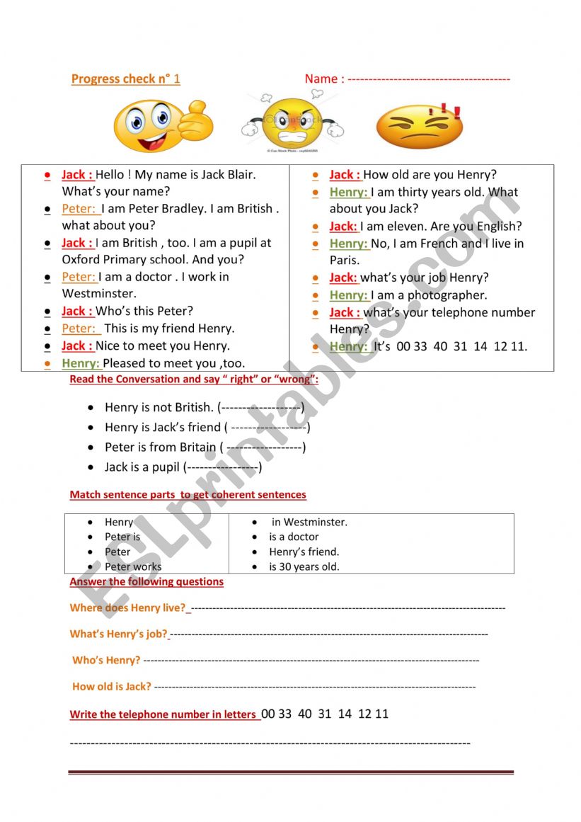 family worksheet