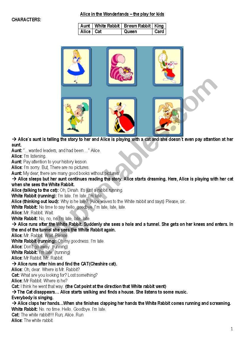 Alice in the Wonderlands - play script for KIDS