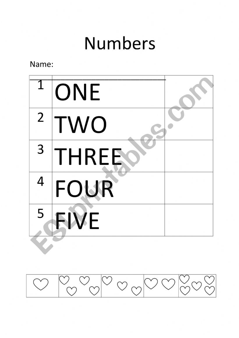 Numbers 1 - 5 worksheet