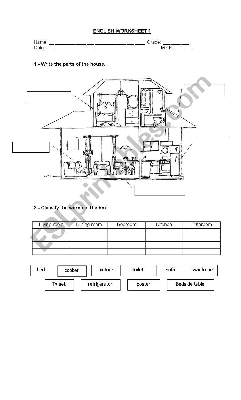 PARTS OF THE HOUSE worksheet