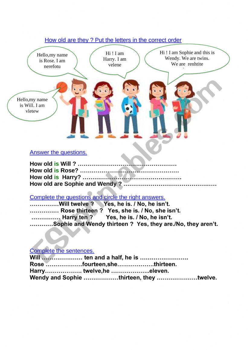 How old are they? worksheet