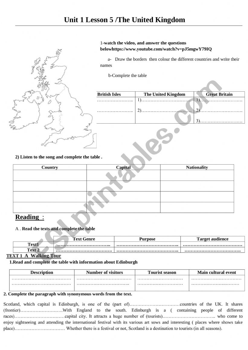 WALKING TOUR worksheet