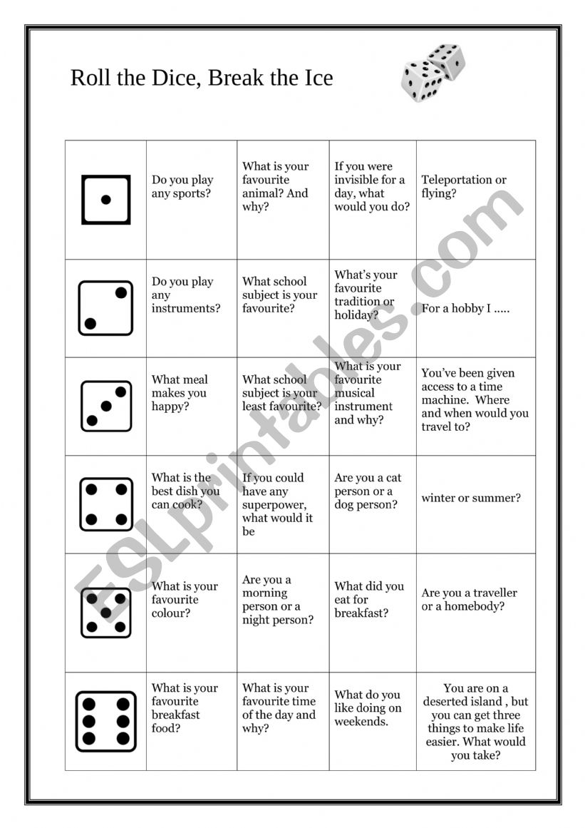 Break The Ice worksheet