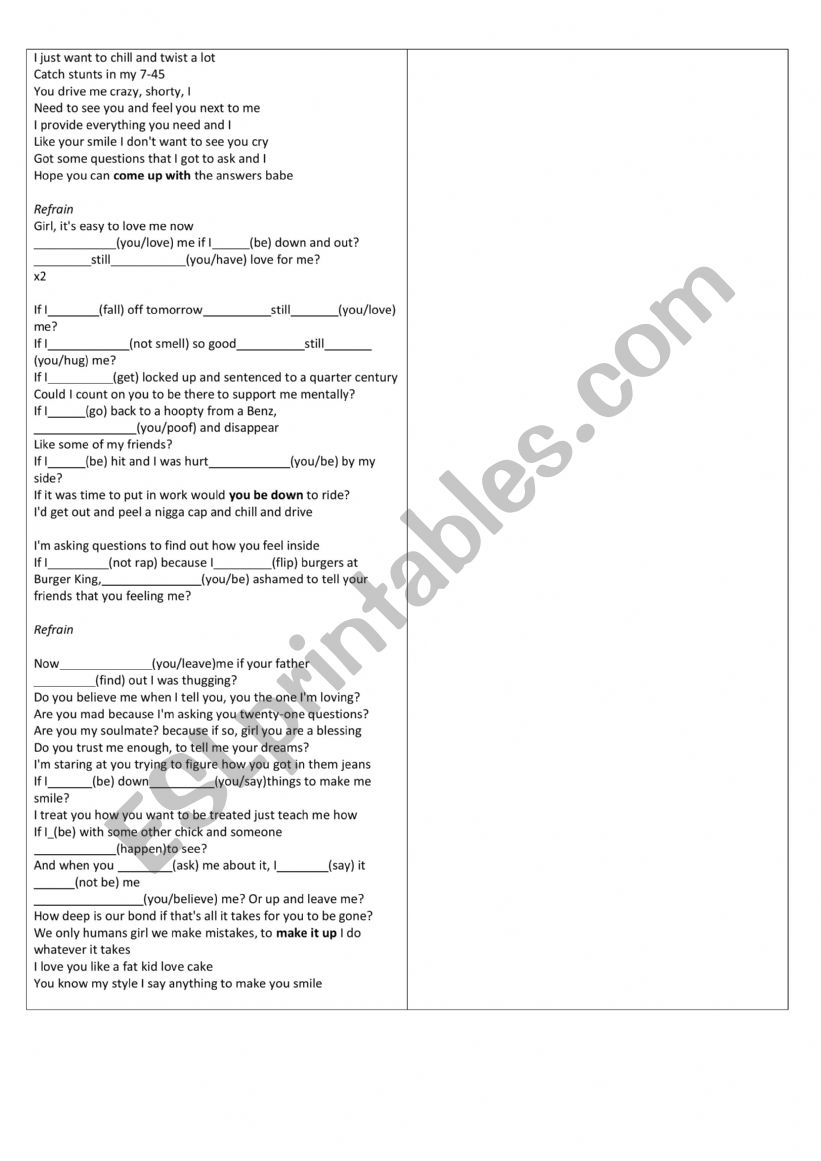 21 questions- 50 cent- lyrics worksheet