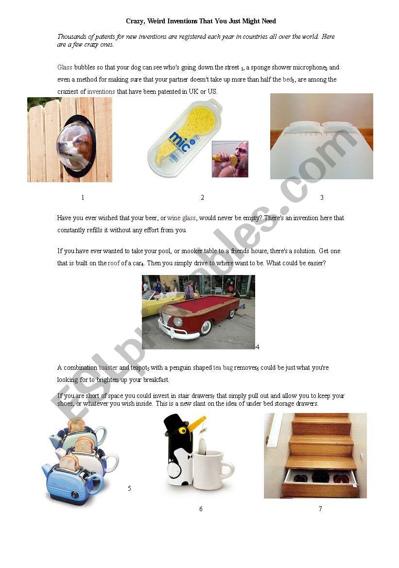 Crazy Inventions worksheet