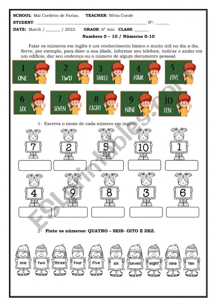 Numbers 0-10 worksheet