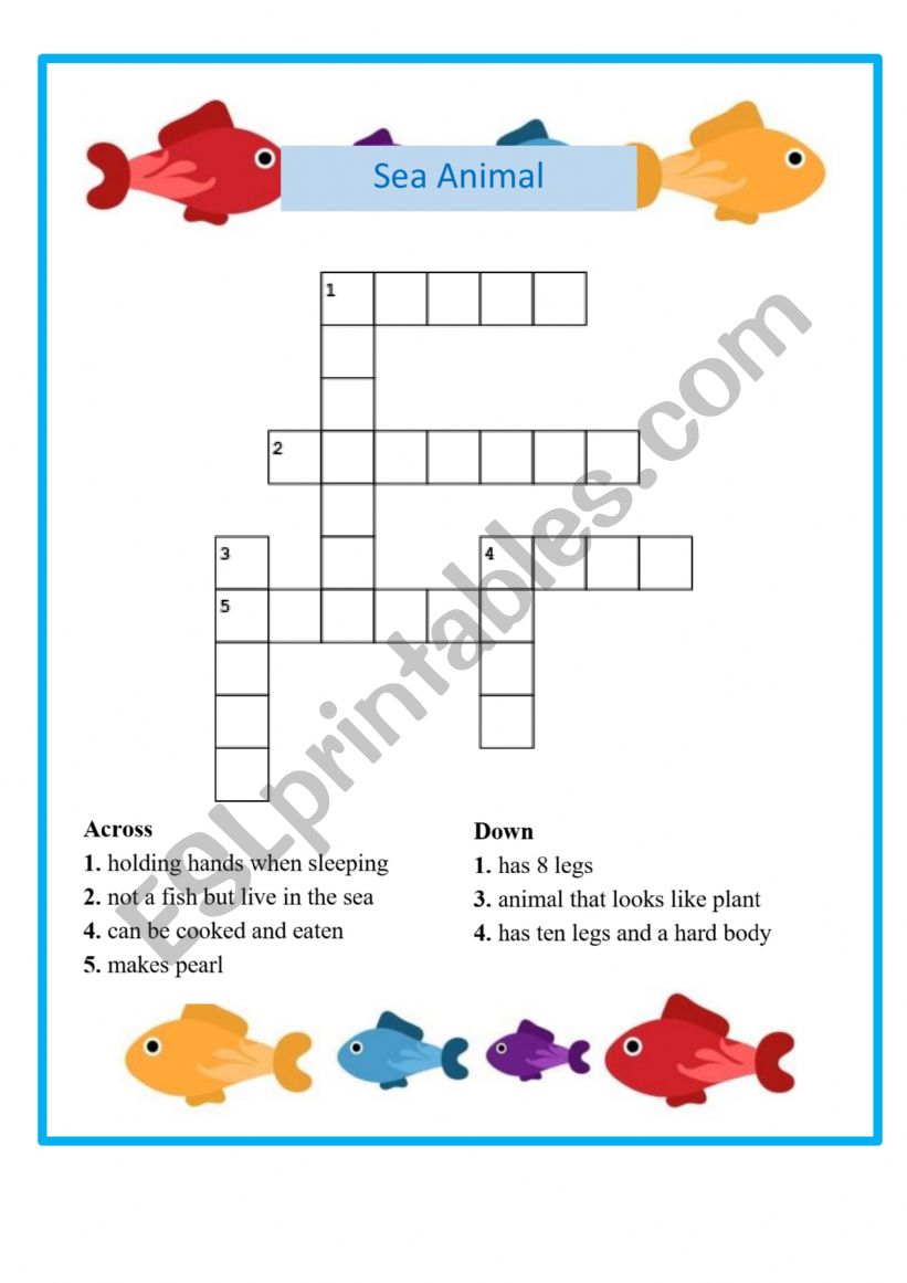 (Crossword) Sea Animal worksheet
