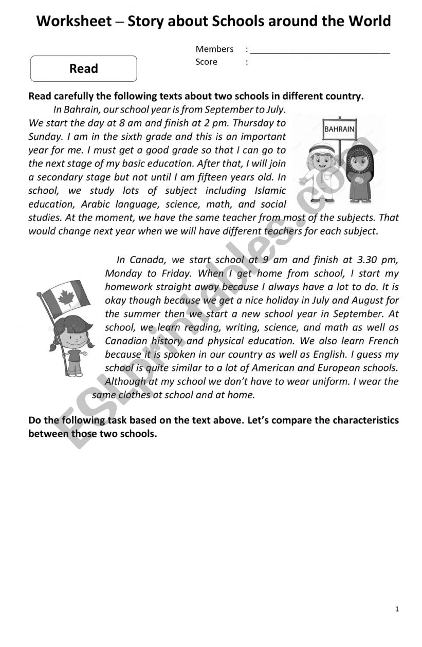 School around the World worksheet