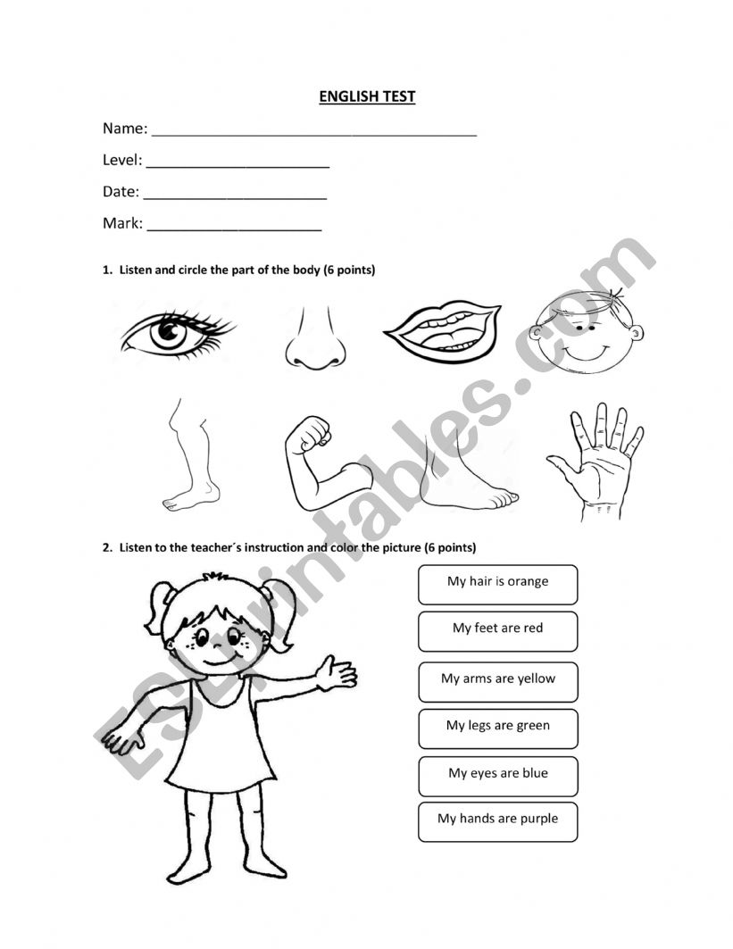 Engish test  worksheet