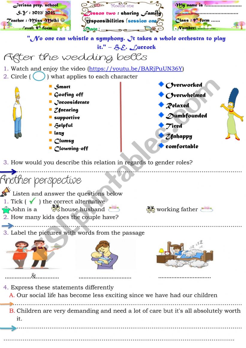 sharing family responsibilities 9th form