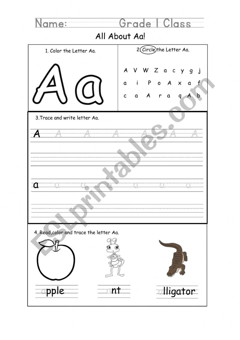 All about Letter Aa worksheet