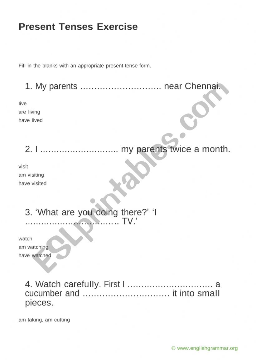 Present tense worksheet