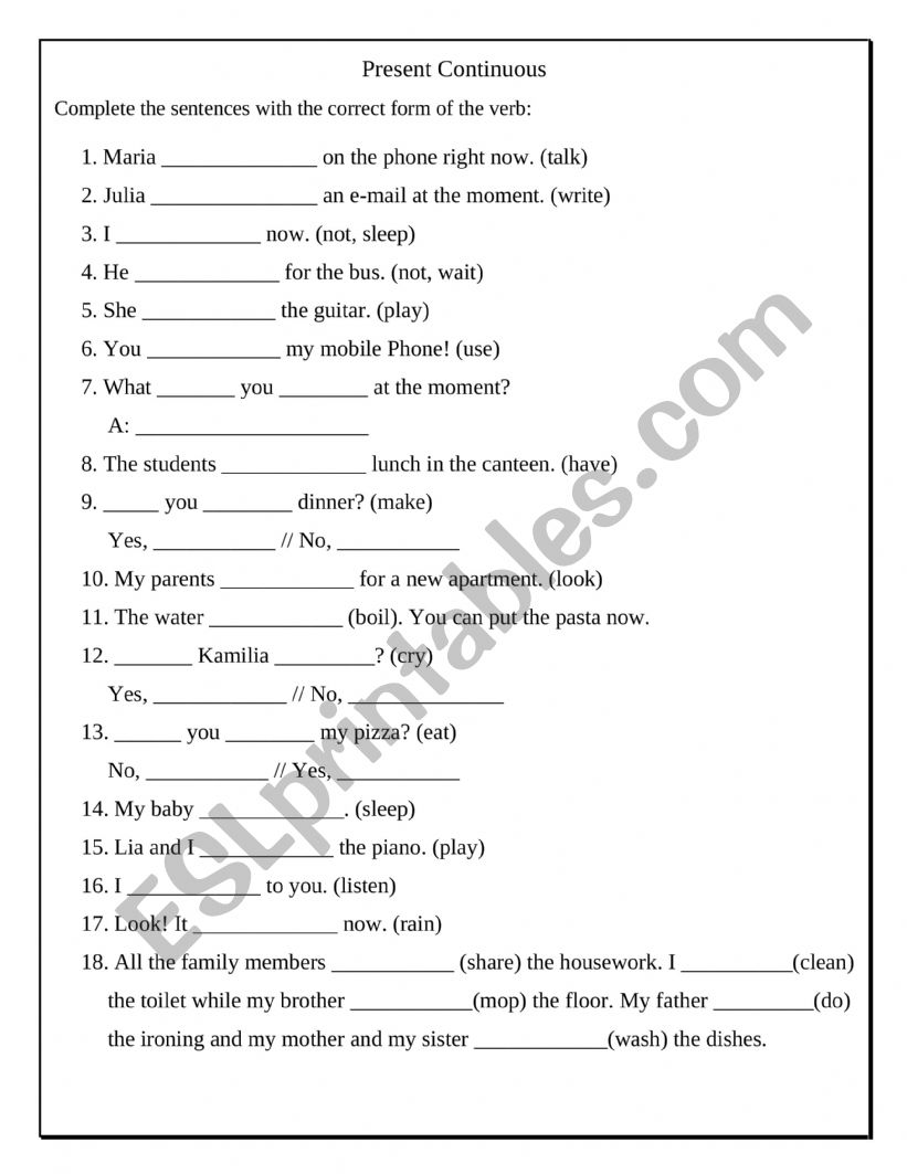 Present perfect worksheet
