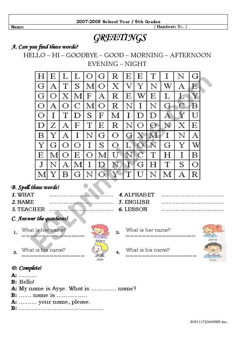 greetings worksheet