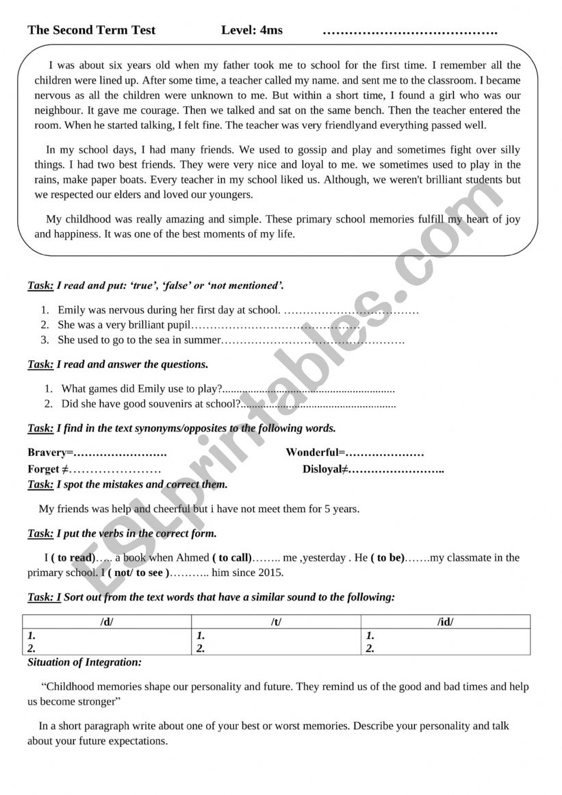 english test  worksheet