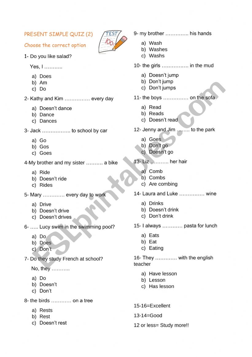 PRESENT SIMPLE QUIZ worksheet