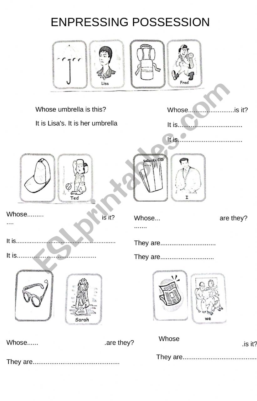 Expressing Possession Worksheet