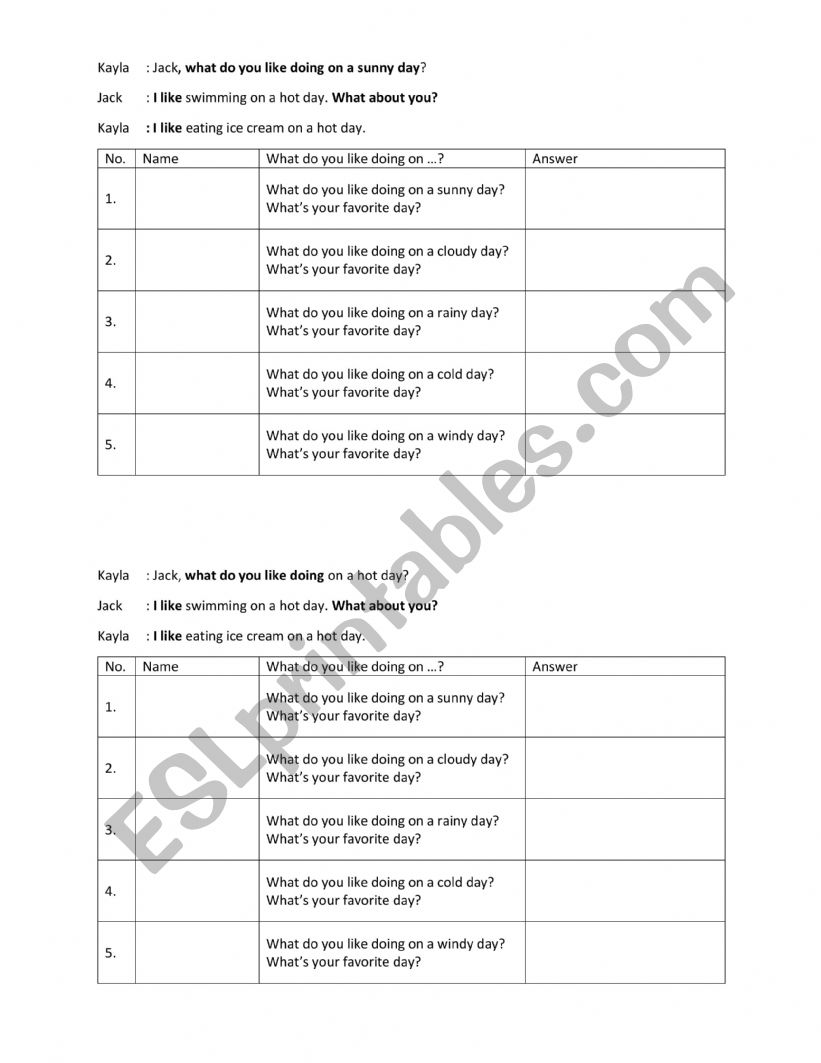 Weather interview worksheet