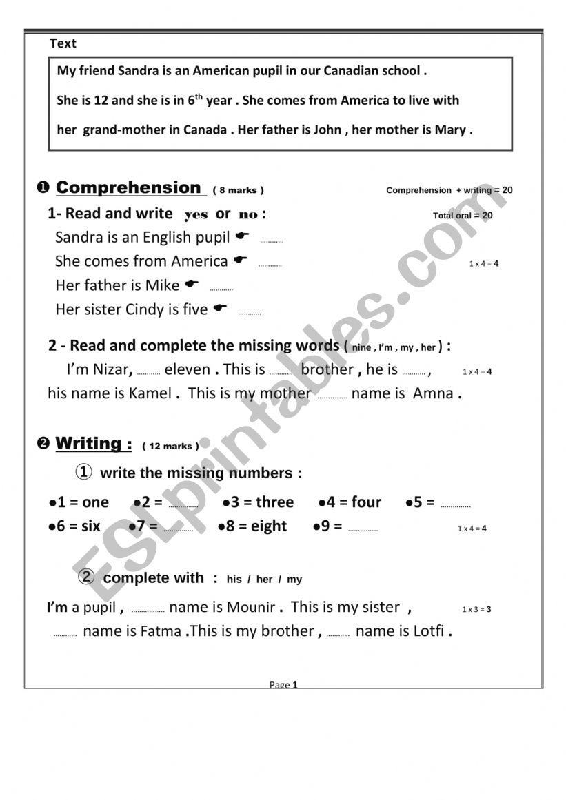 test worksheet