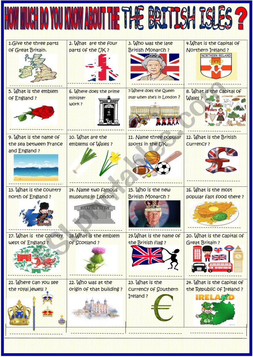 The British Isles updated quiz with KEY