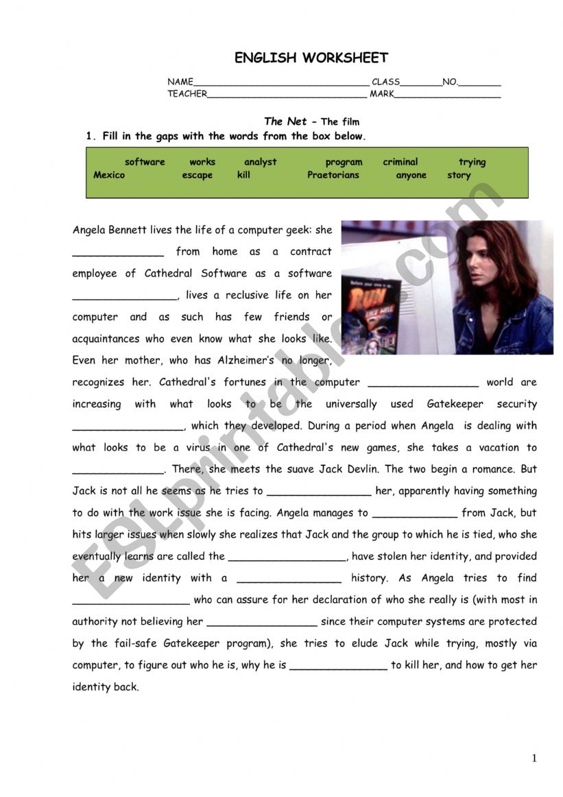 Film Worksheet The Net worksheet