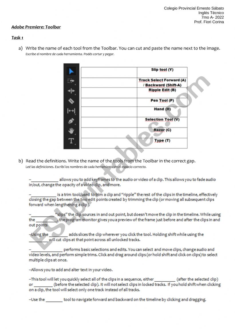 Adobe Premiere Task 1 worksheet