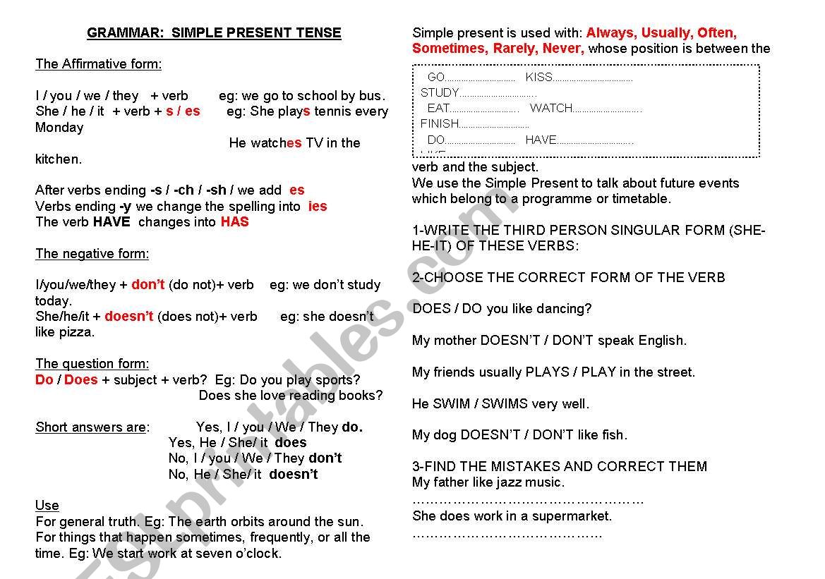 simple present tense worksheet