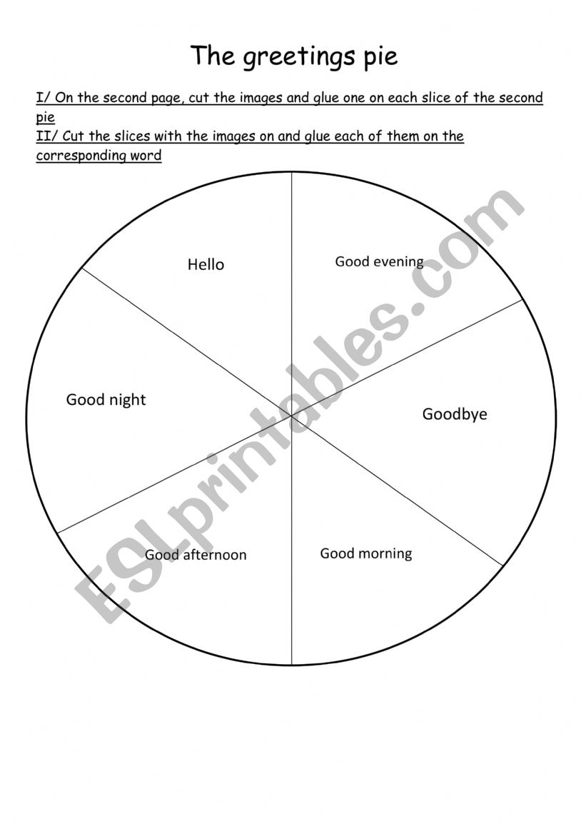 The greetings pie worksheet