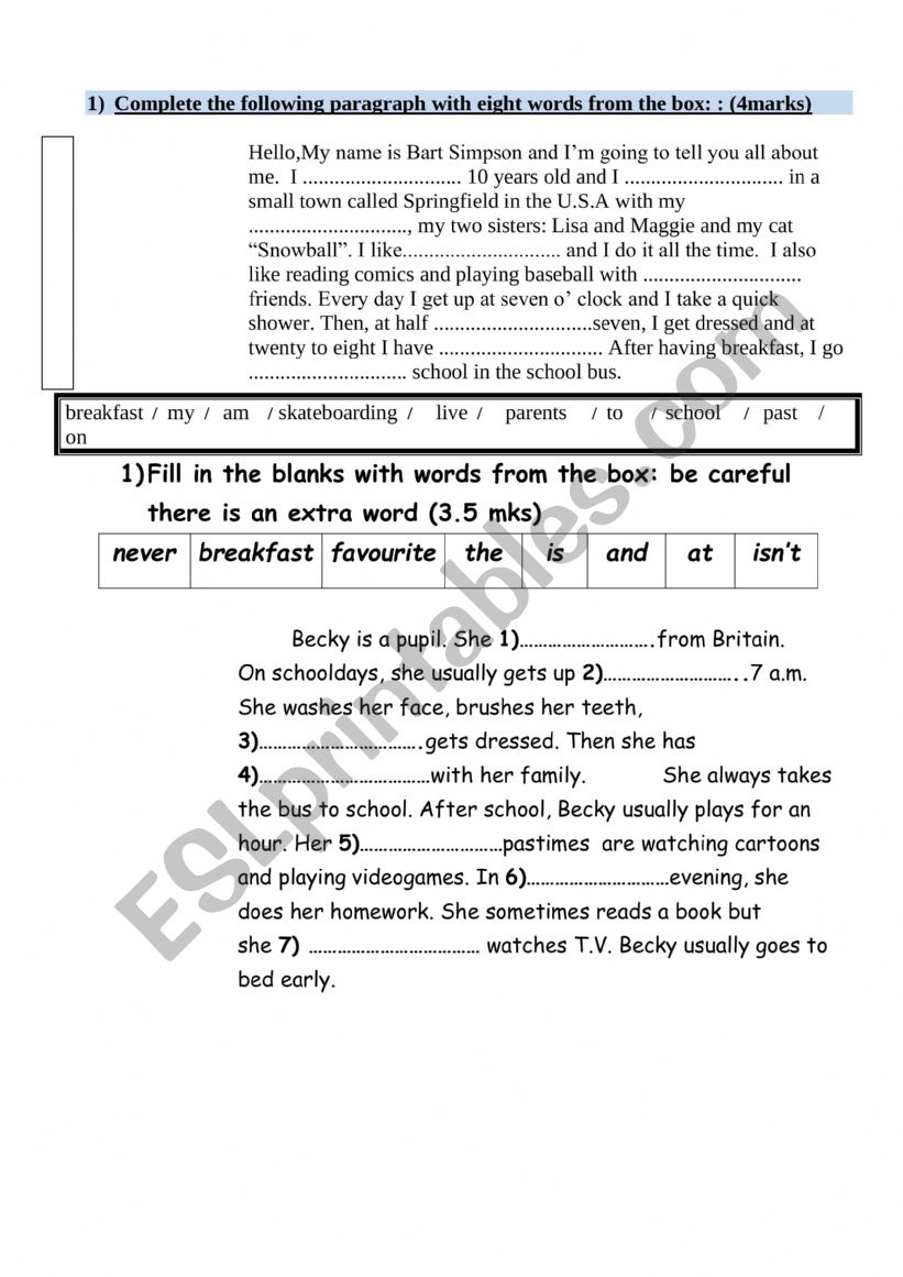 7th form mid term test 1 language tasks 2