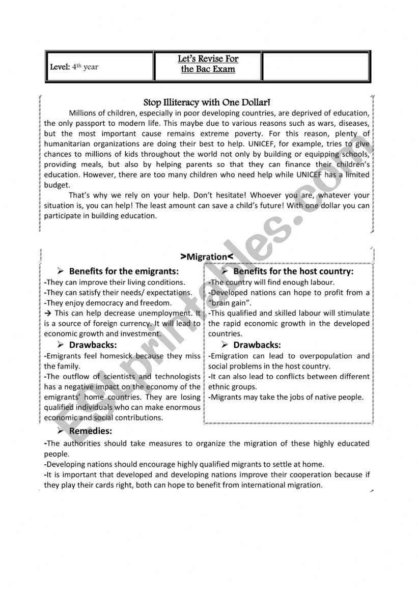 bac revision worksheet