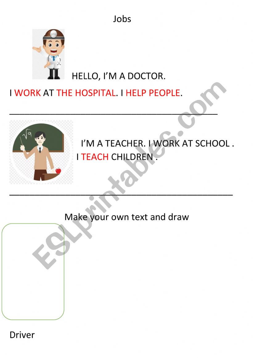 Jobs writing+reading+drawing worksheet