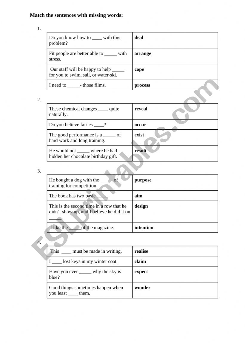 Vocabulary worksheet