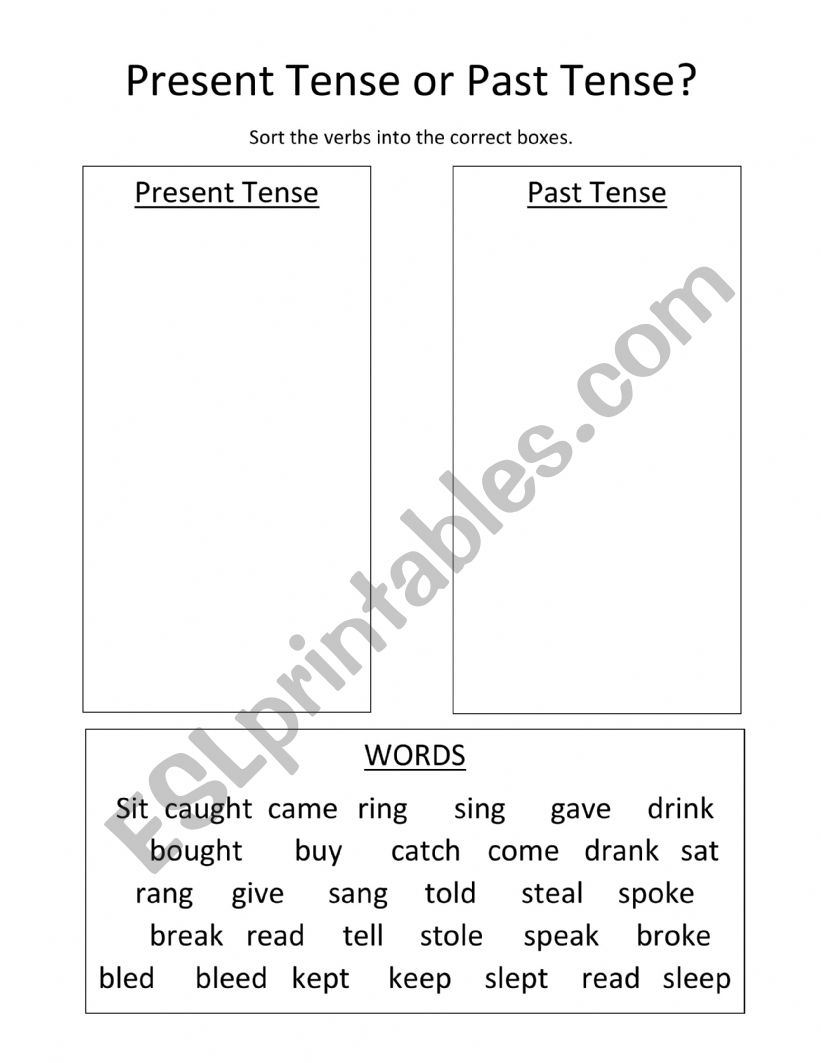 Present tense/Past tense irregular verb sort