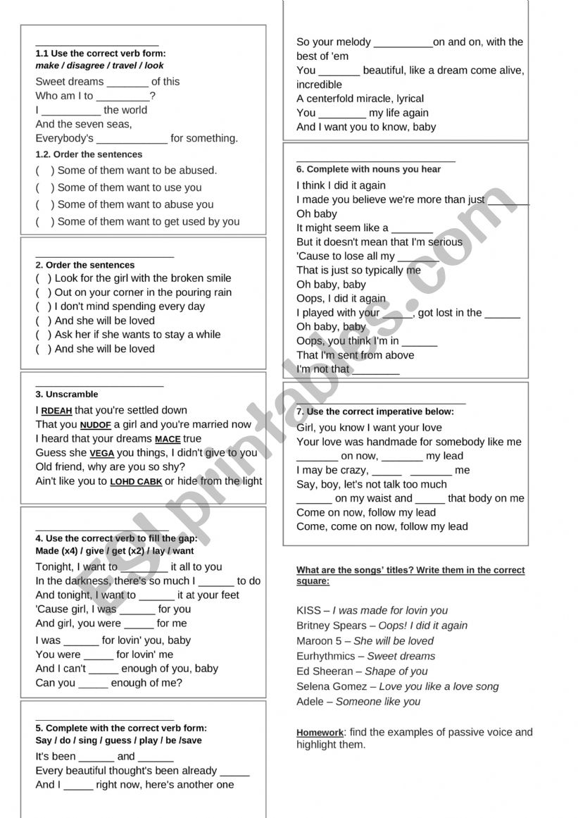 Fragments of songs with PASSIVE VOICE