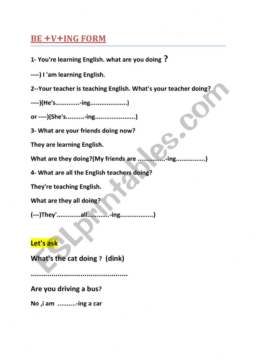 present progressive worksheet