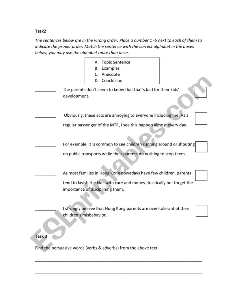 one-sided argumentative  worksheet