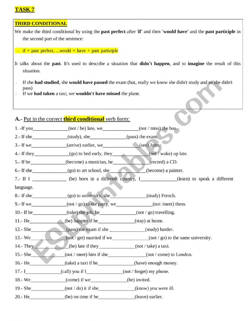 Third conditional worksheet