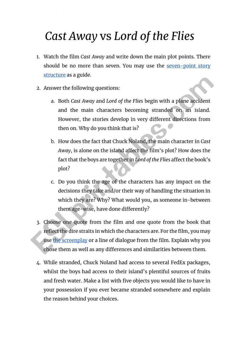 Cast Away vs Lord of the Flies