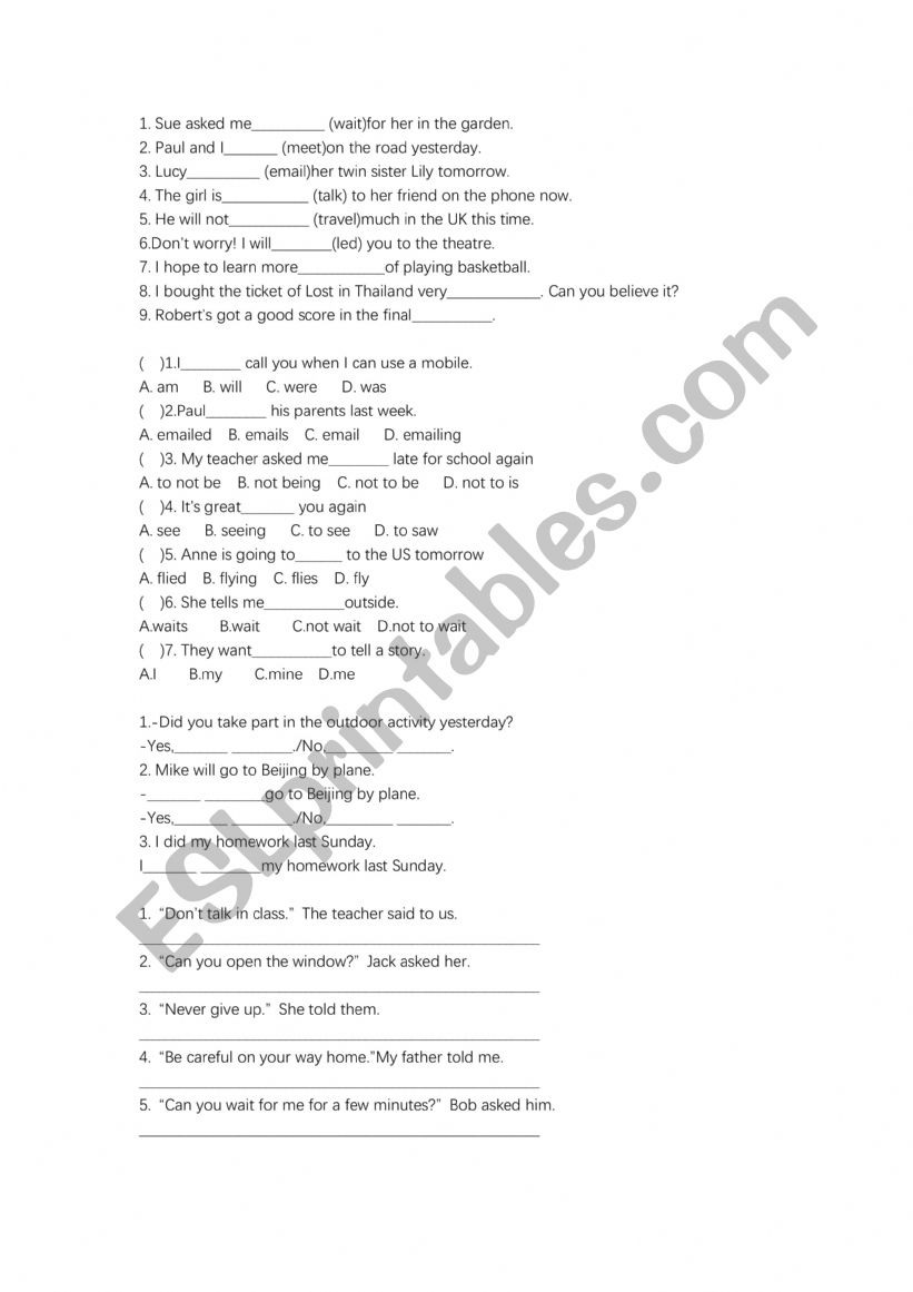 indirect report worksheet