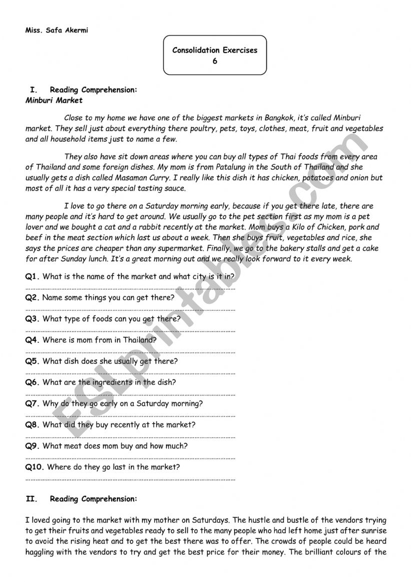 Reading exercises 7th form worksheet