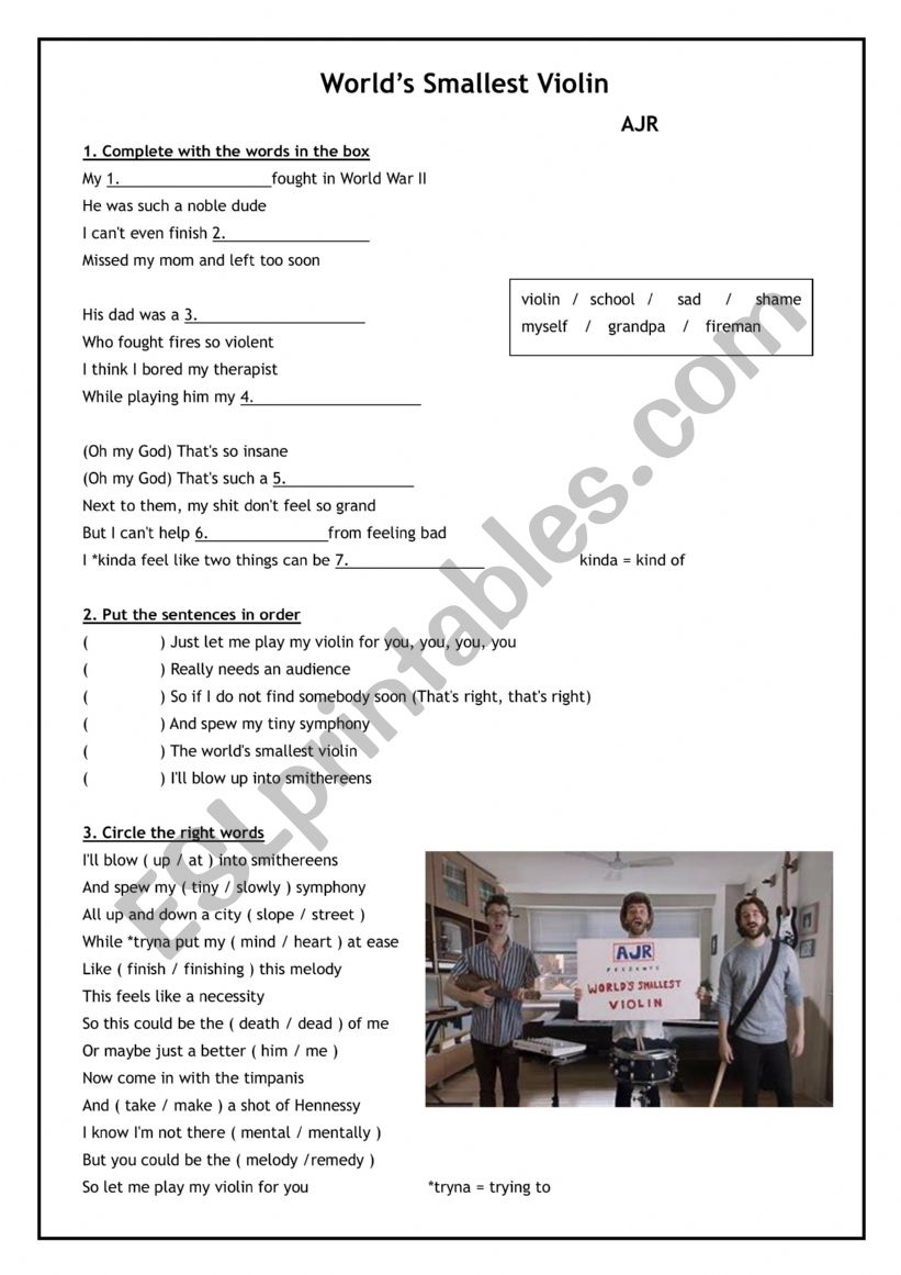 WorldÃ¯Â¿Â½s Smallest Violin worksheet