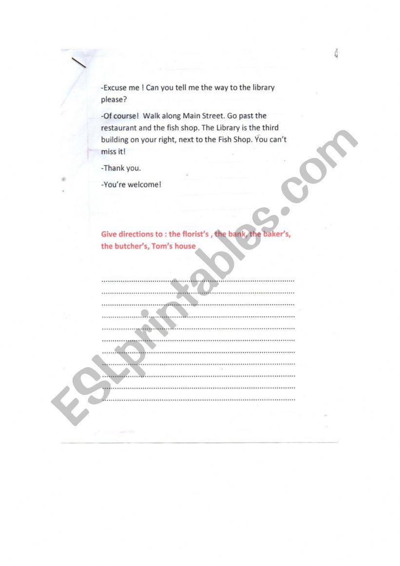 Giving Directions worksheet