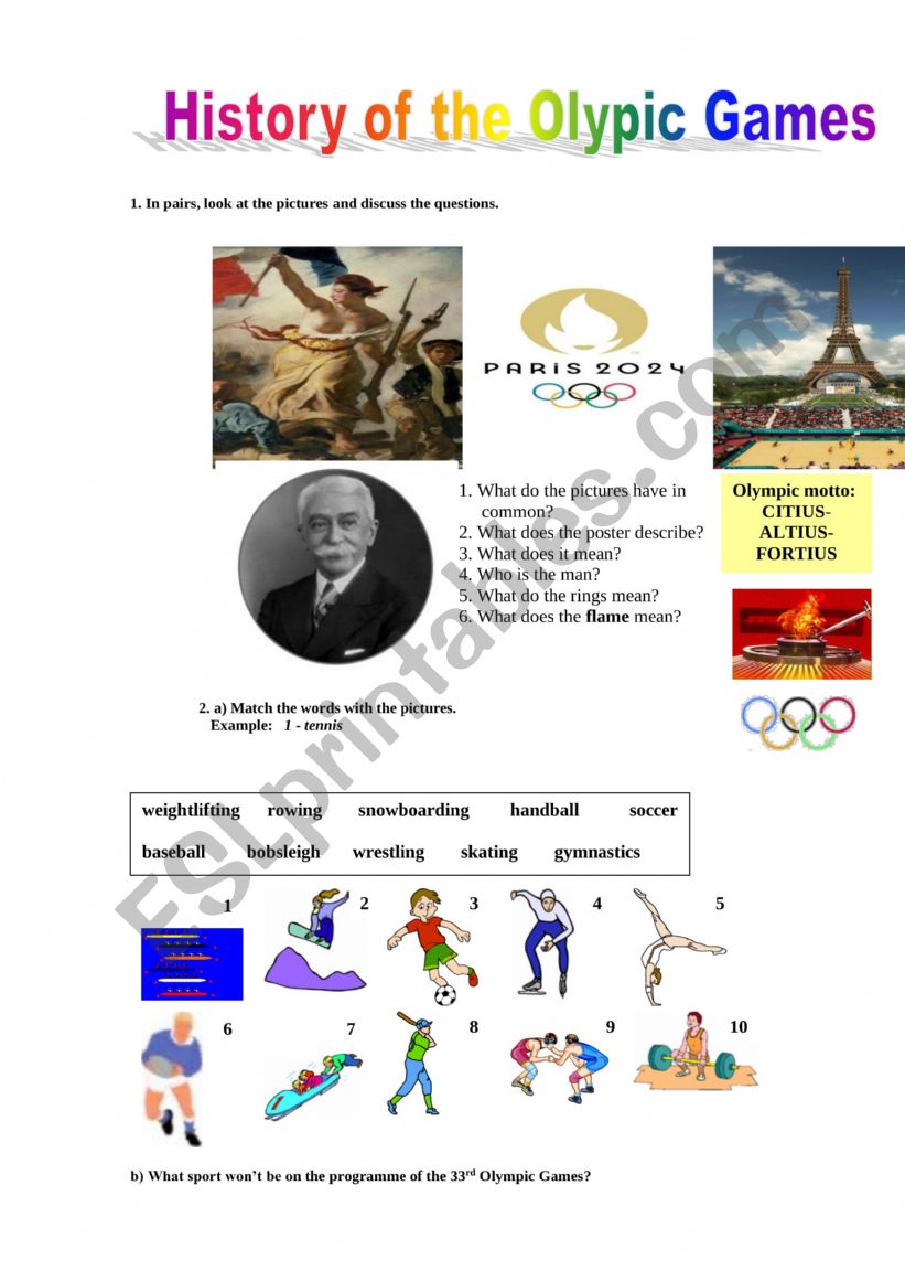 History of the Olympic Games worksheet