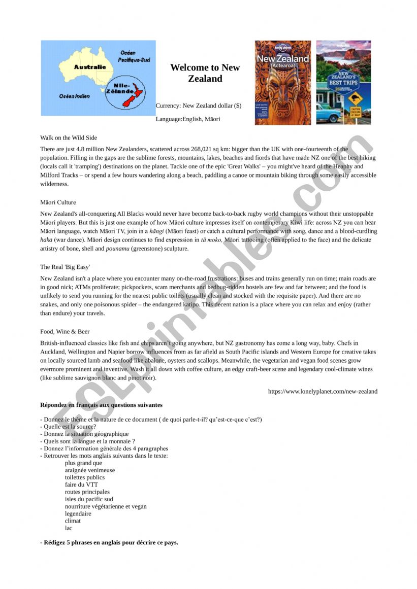 new zealand CE worksheet