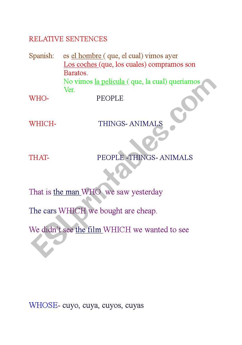 relatives worksheet