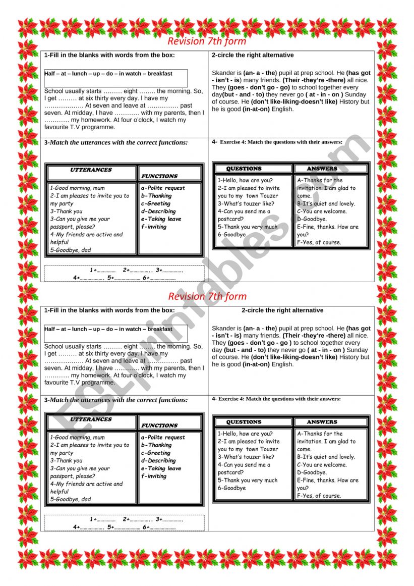 7th form review paper worksheet