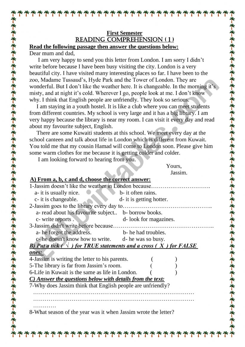 Reading Comprehension worksheet