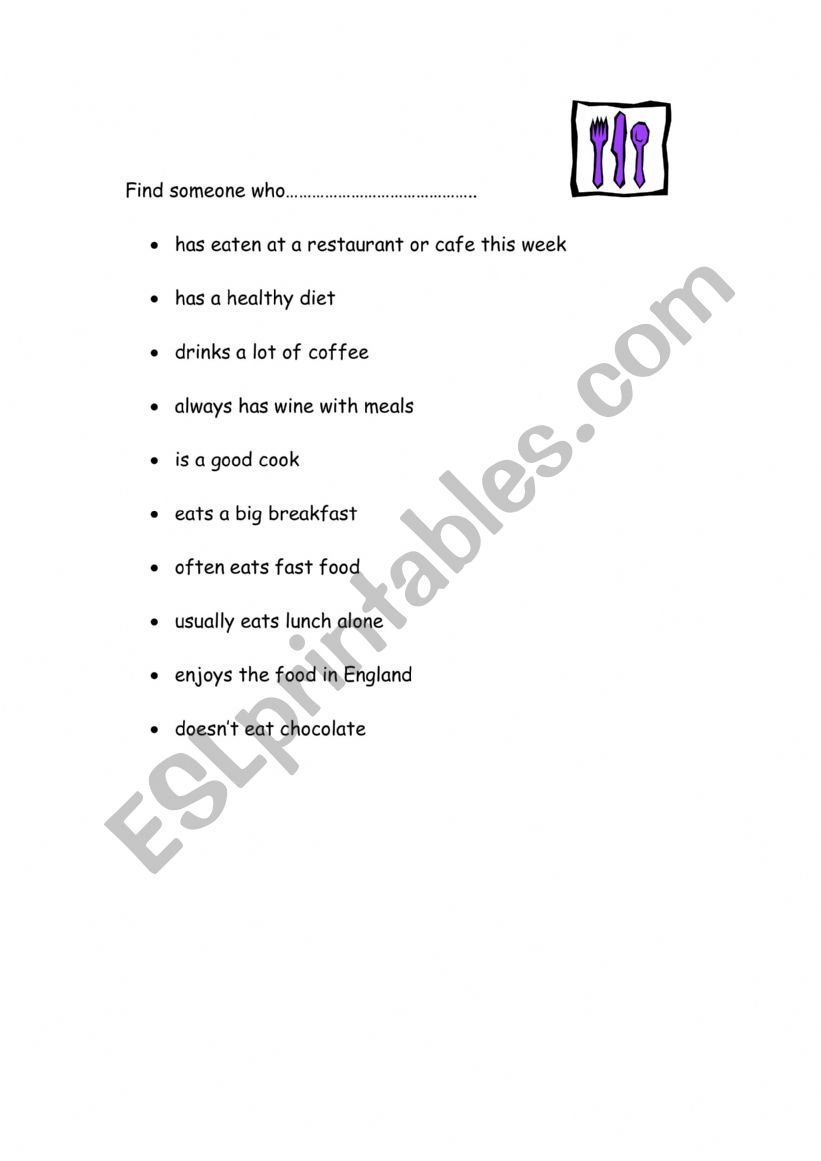 Find someone (Food) worksheet
