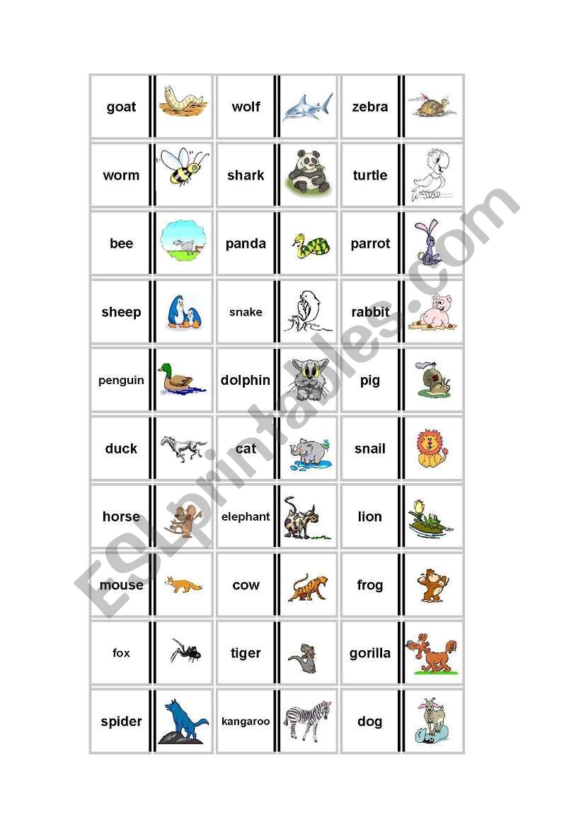 Animals-Dominoes-Games worksheet